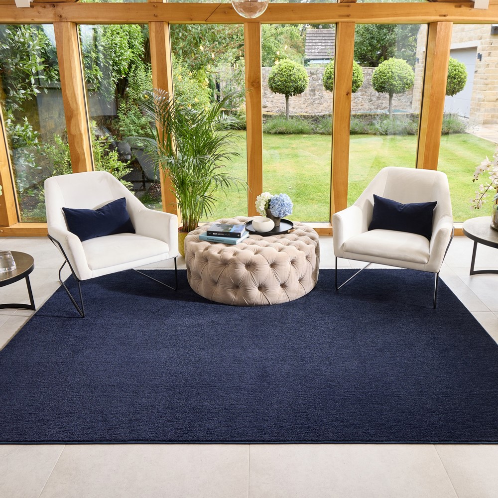 Hug Rug Sense Plain Modern Washable Luxury Rug in French Navy Blue